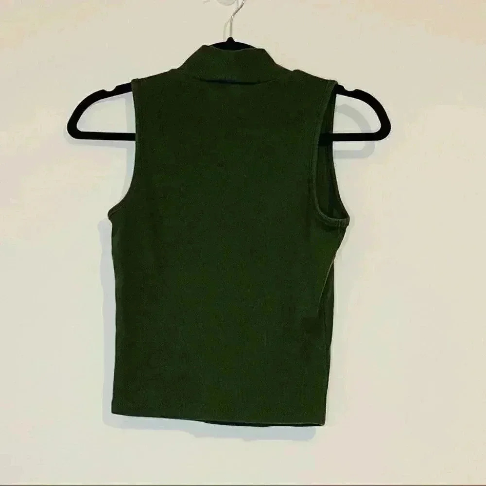 Mock Turtle Neck Green Sleeveless Top